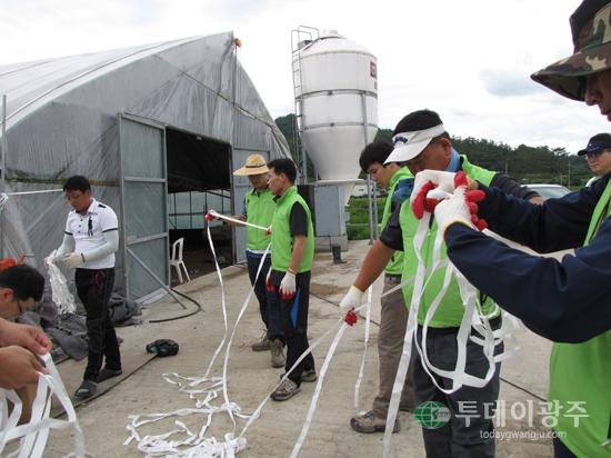 태풍 대비 농가 일손돕기에 나선 영산강사업단과 무안신안지사 직원들 